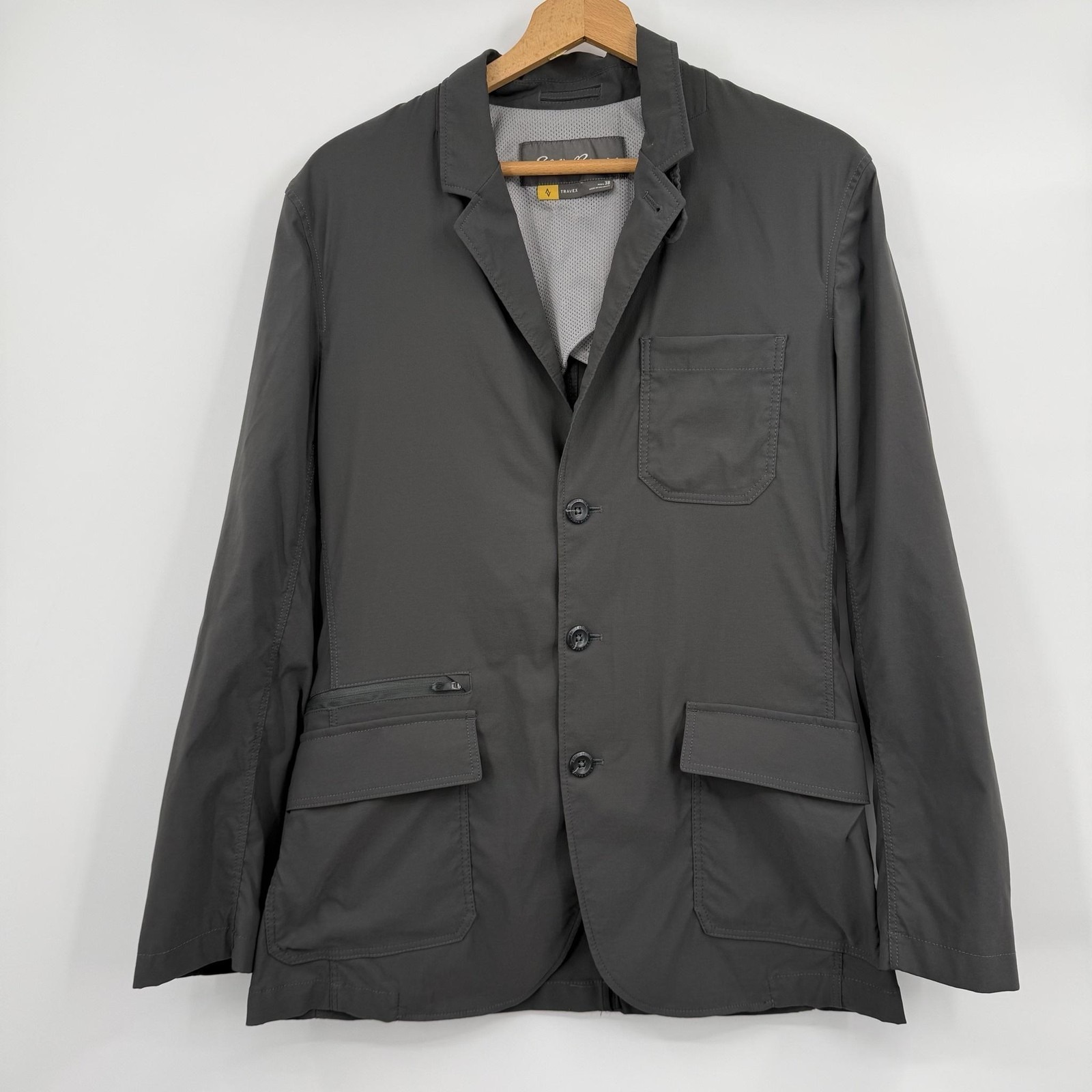 Eddie Bauer Blazer Mens 38 Gray Travex Softshell Windbreaker Pockets Lightweight
